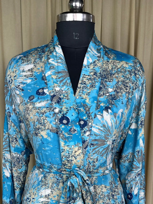 Silky Soft Men’s Kimono Robe | Masculine Elegant Classic Sustainable Vintage House Robe gift, Timeless Comfy Lounge Beach Wear | Blue Floral