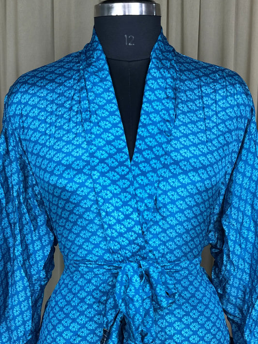 Silky Soft Men’s Kimono Robe | Masculine Elegant Classic Sustainable Vintage House Robe gift | Timeless Comfy Lounge Beach Wear, Blue Floral