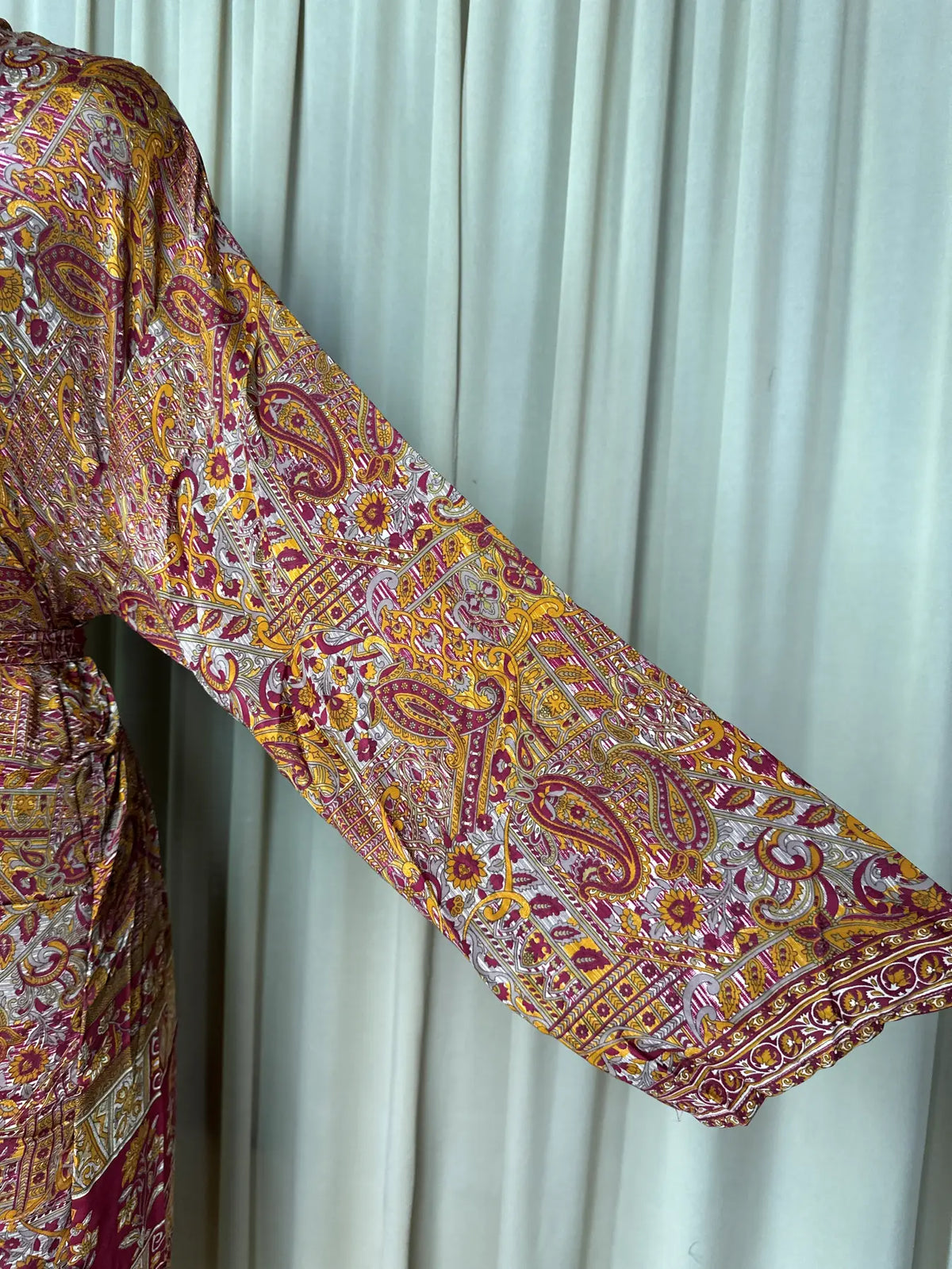 Men's Silky Kimono Robe in red paisley