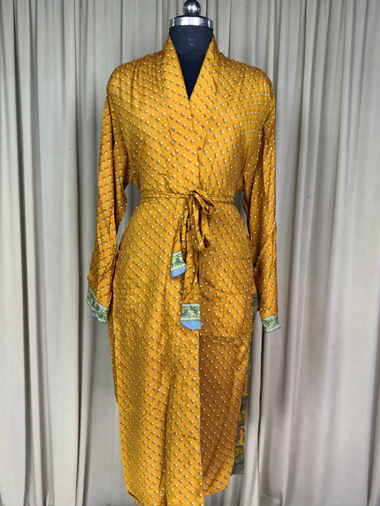 Silky Soft Men’s Kimono Robe | Masculine Elegant Classic Sustainable Vintage House Robe gift, Timeless Comfy Lounge Beach Wear Yellow Floral