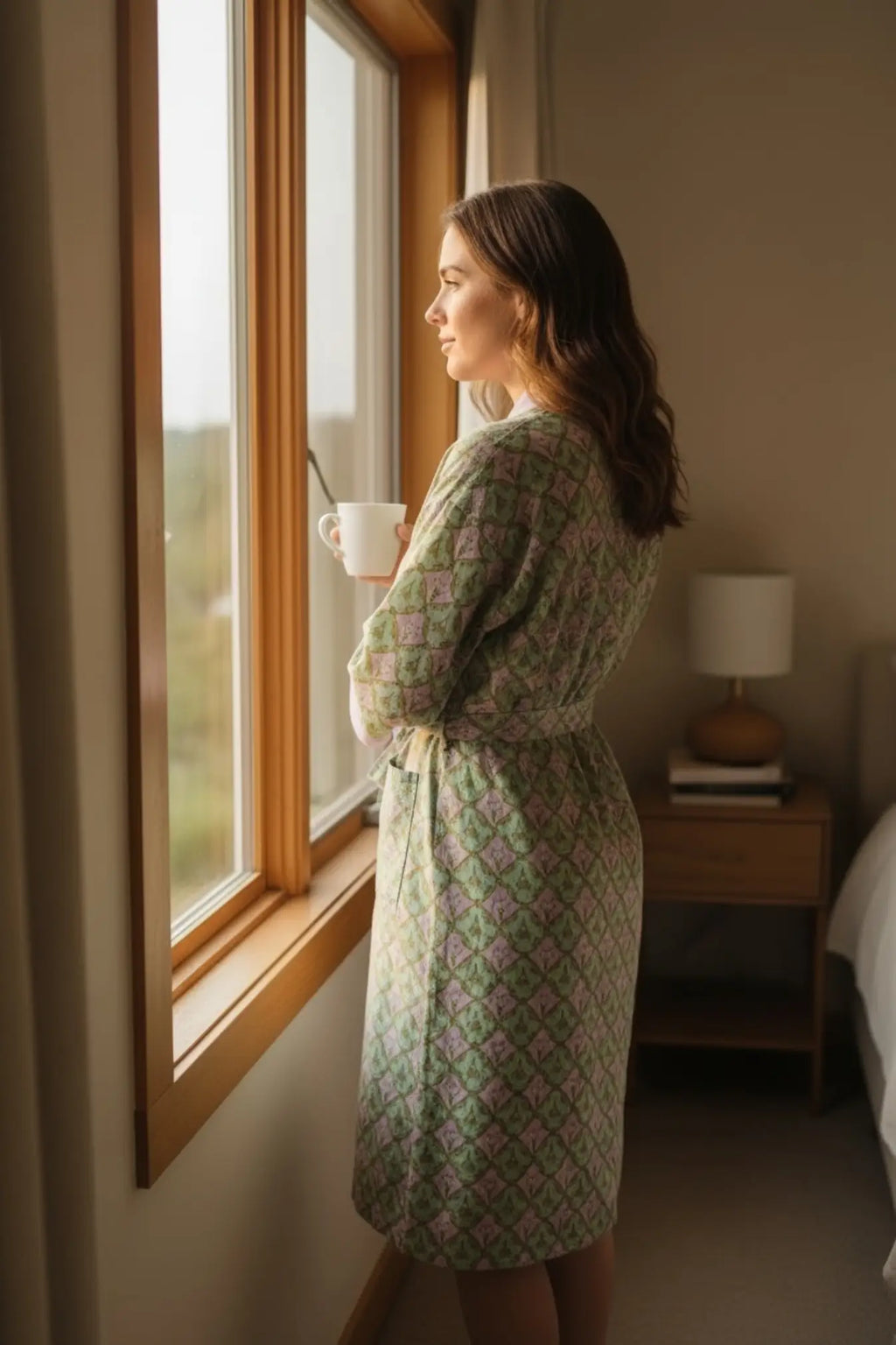 Women's block-printed Cotton Kimono Robe