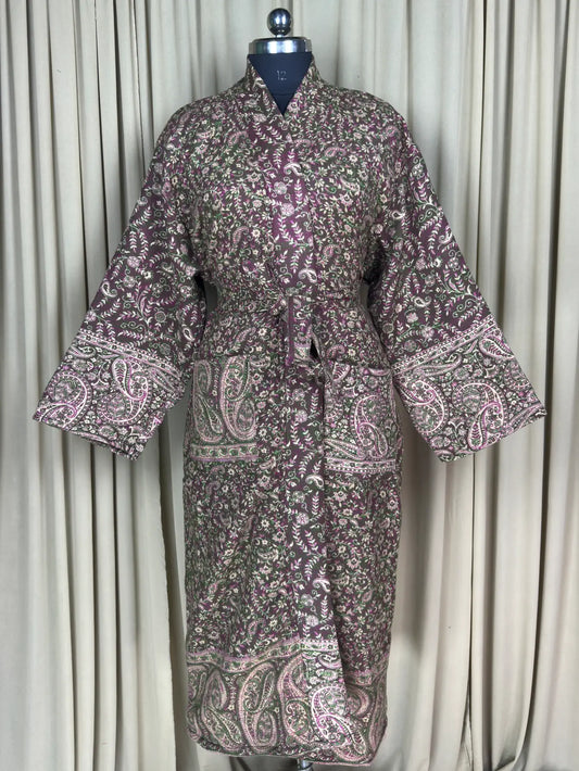 Yak Wool Blend Women Kimono Robe, Cozy Warm Winter Romance Loungewear, Pink Paisley Cardigan House Coat with Pockets, Quirky Christmas Gift
