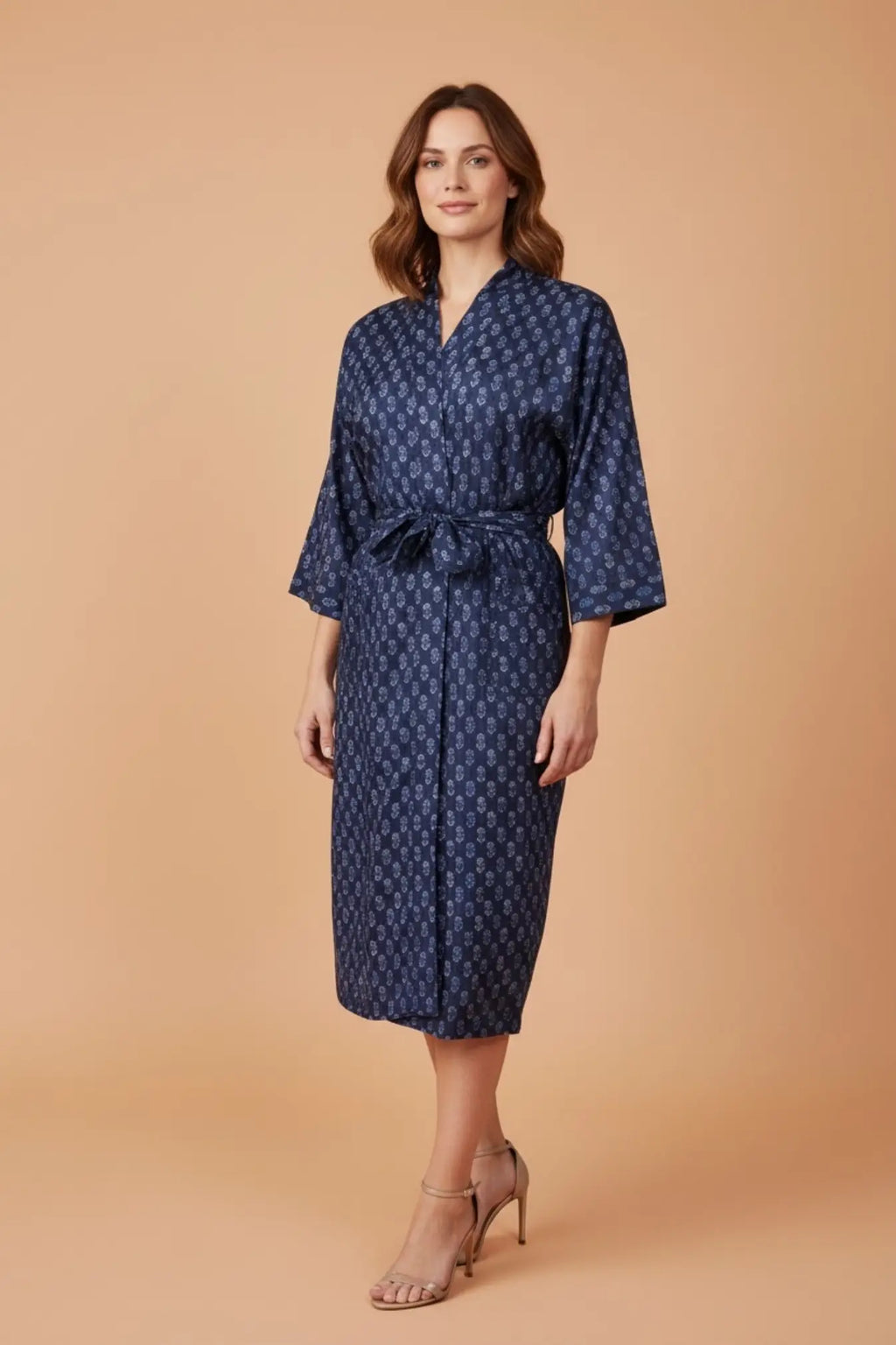 Women's block-printed Cotton Kimono Robe