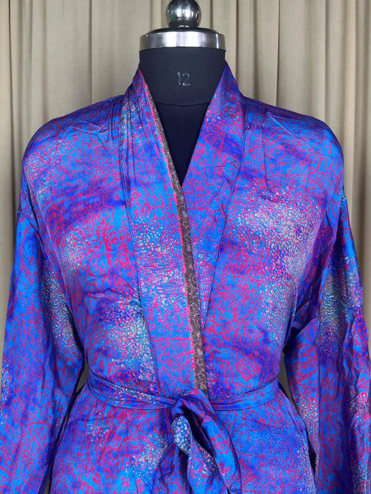 Silky Soft Men’s Kimono Robe, Masculine Elegant Classic Sustainable Vintage House Robe gift, Timeless Comfy Lounge Beach Wear Blue Geometric