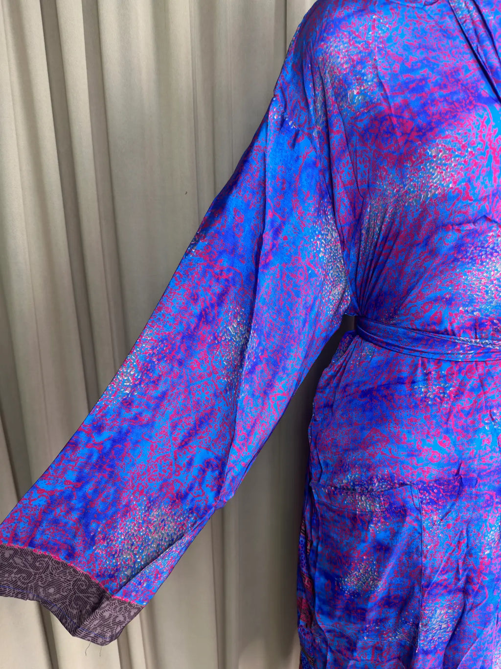 Men's Silky Kimono Robe in blue geometric