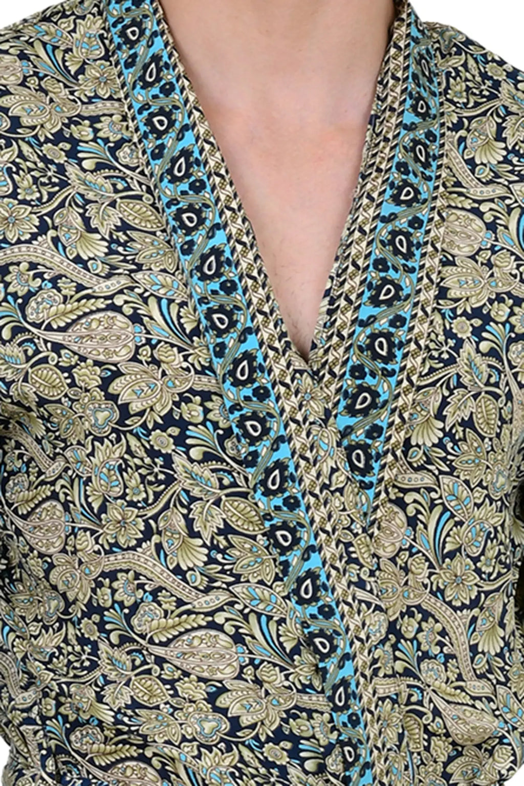 Men's Silk Kimono Robe in blue beige floral