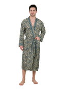Men's Silk Kimono Robe in blue beige floral
