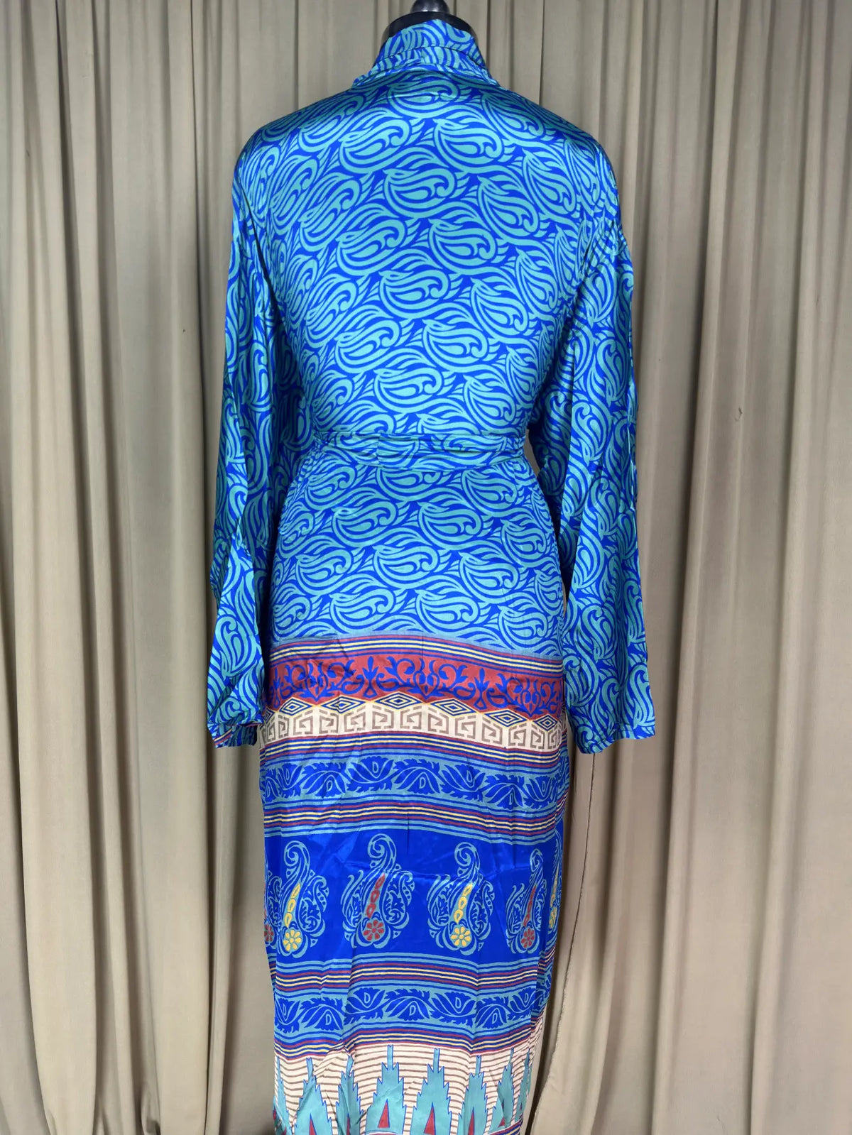 Silky Soft Menâ€™s Kimono Robe, Masculine Elegant Classic Sustainable Vintage House Robe gift, Timeless Comfy Lounge Beach Wear Blue Geometric