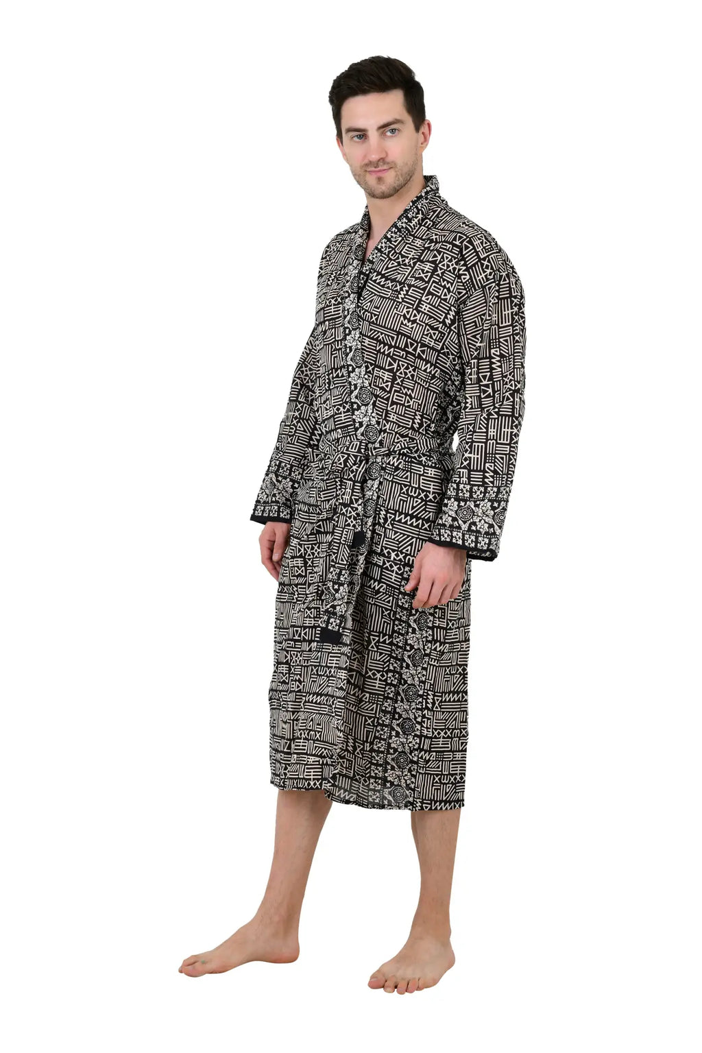 Pure Cotton Handblock Men Kimono | Indian Printed Man House Robe, Boho Beach Coverup Dressing Gown, Lightweight Loungewear, Gift For Him Dad