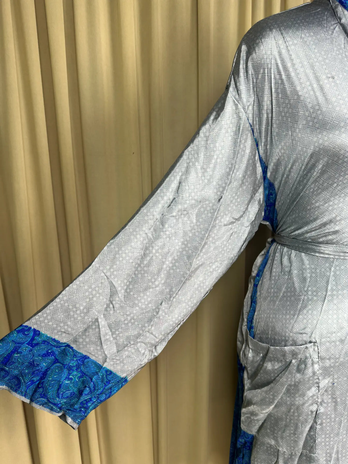 Men's Silky Kimono Robe in gray geometric