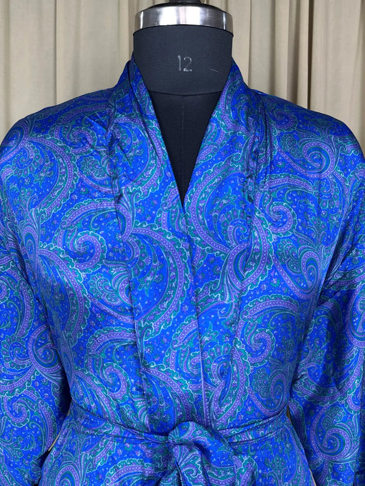 Silky Soft Men’s Kimono Robe, Masculine Elegant Classic Sustainable Vintage House Robe gift, Timeless Comfy Lounge Beach Wear | Blue Paisley