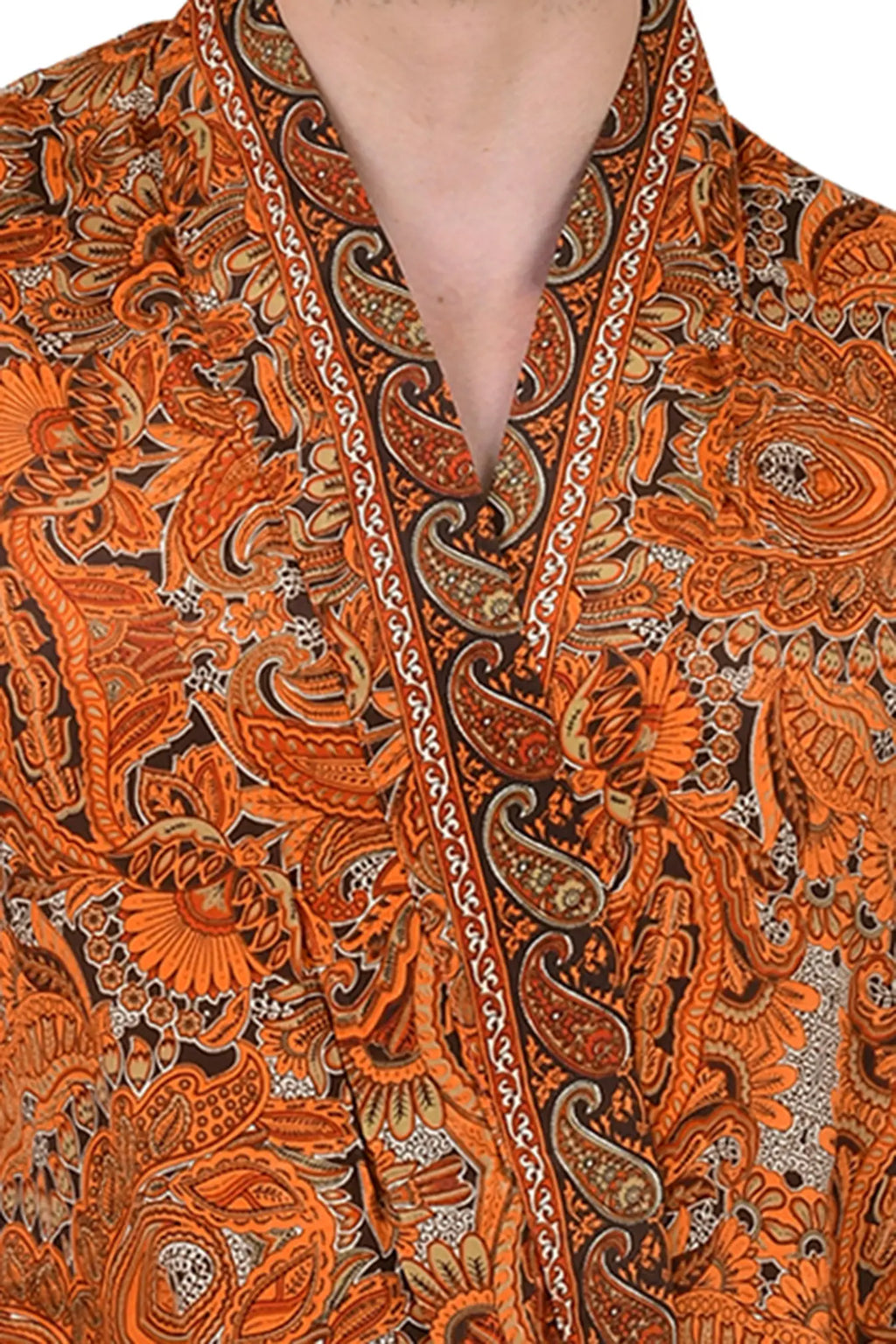 Men's Silk Kimono Robe in brown orange floral