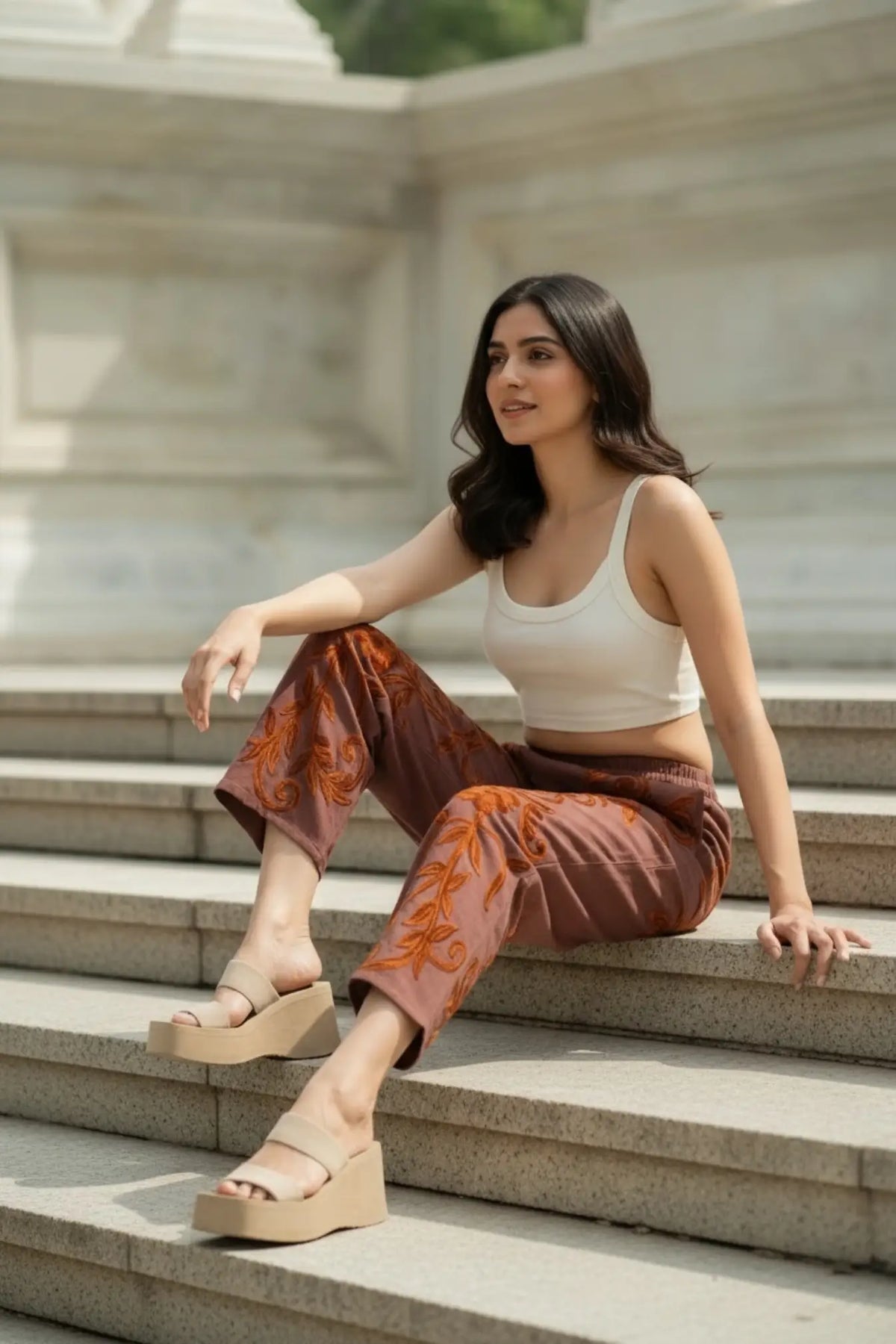 Women's Suzani embroidered Cotton Pajama Pants in floral