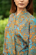 Women's Silk Kimono Robe in orange pink blue floral