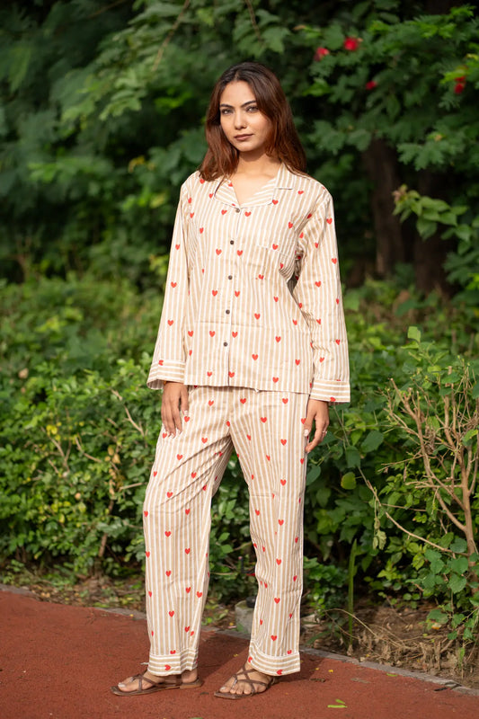 Hand Block Print Cotton PJ Set for Women Soft Lightweight Sleepwear, Breathable Floral Loungewear with Pockets, Boho Holiday Co-Ord Set