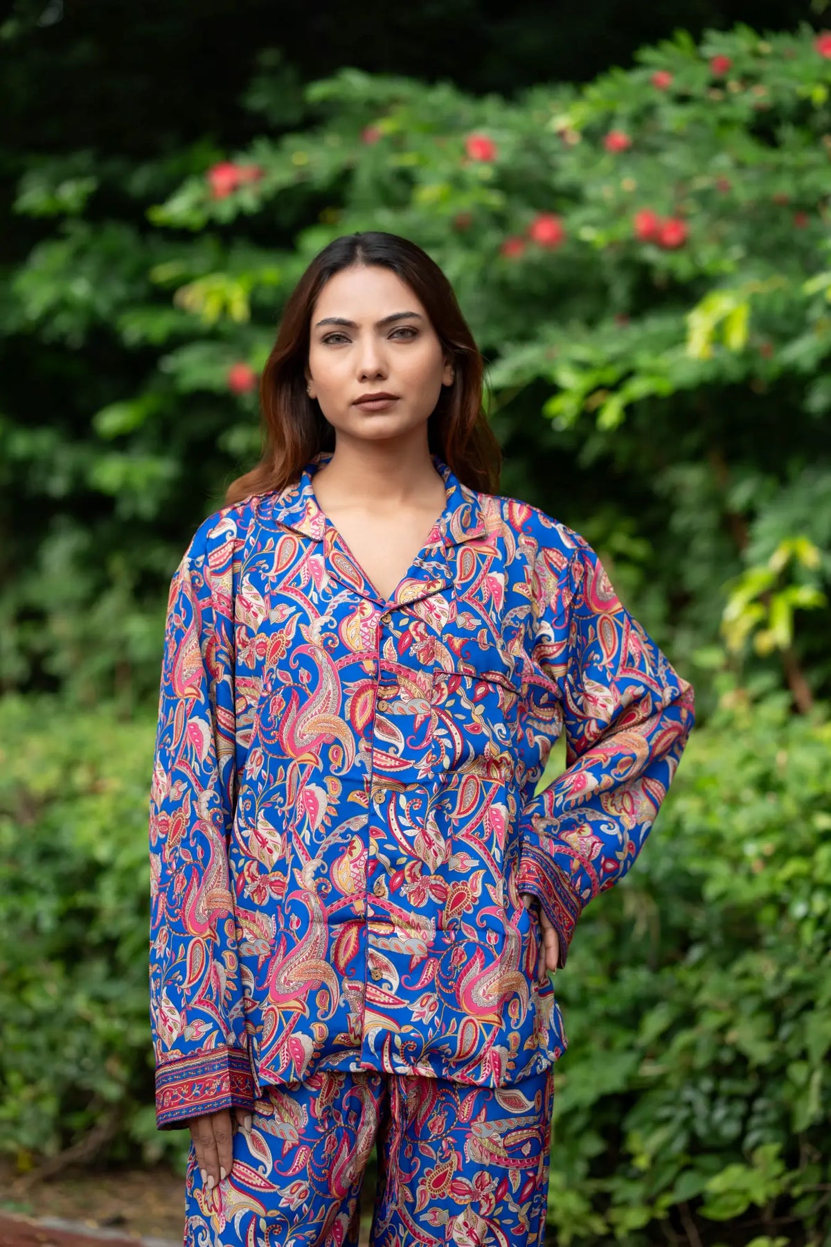 Silk Blend Women Pyjama Set | Silky Soft Cozy Breathable Bridal Nightwear, Paisley Pattern With Pockets, Bridesmaids PJ, Unique Gift For Her