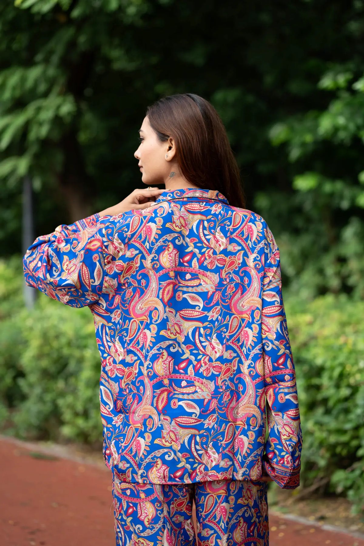 Women's Silk Blend Pajama Set in paisley with pockets