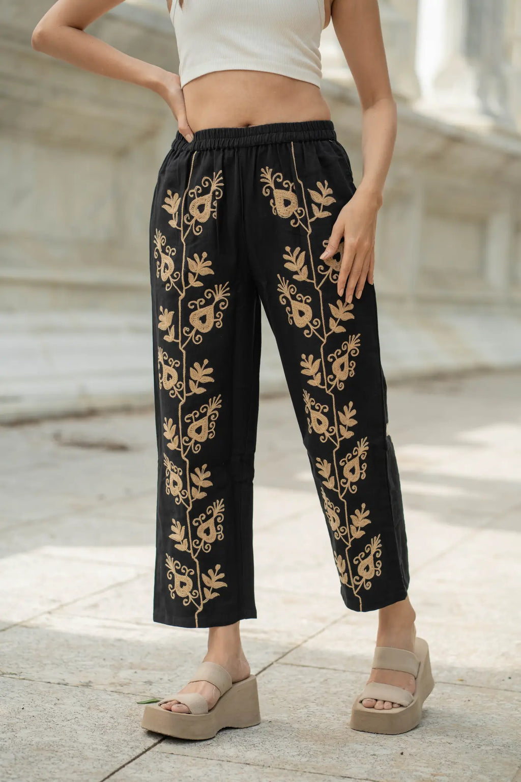 Women's Suzani embroidered Cotton Pajama Pants in floral
