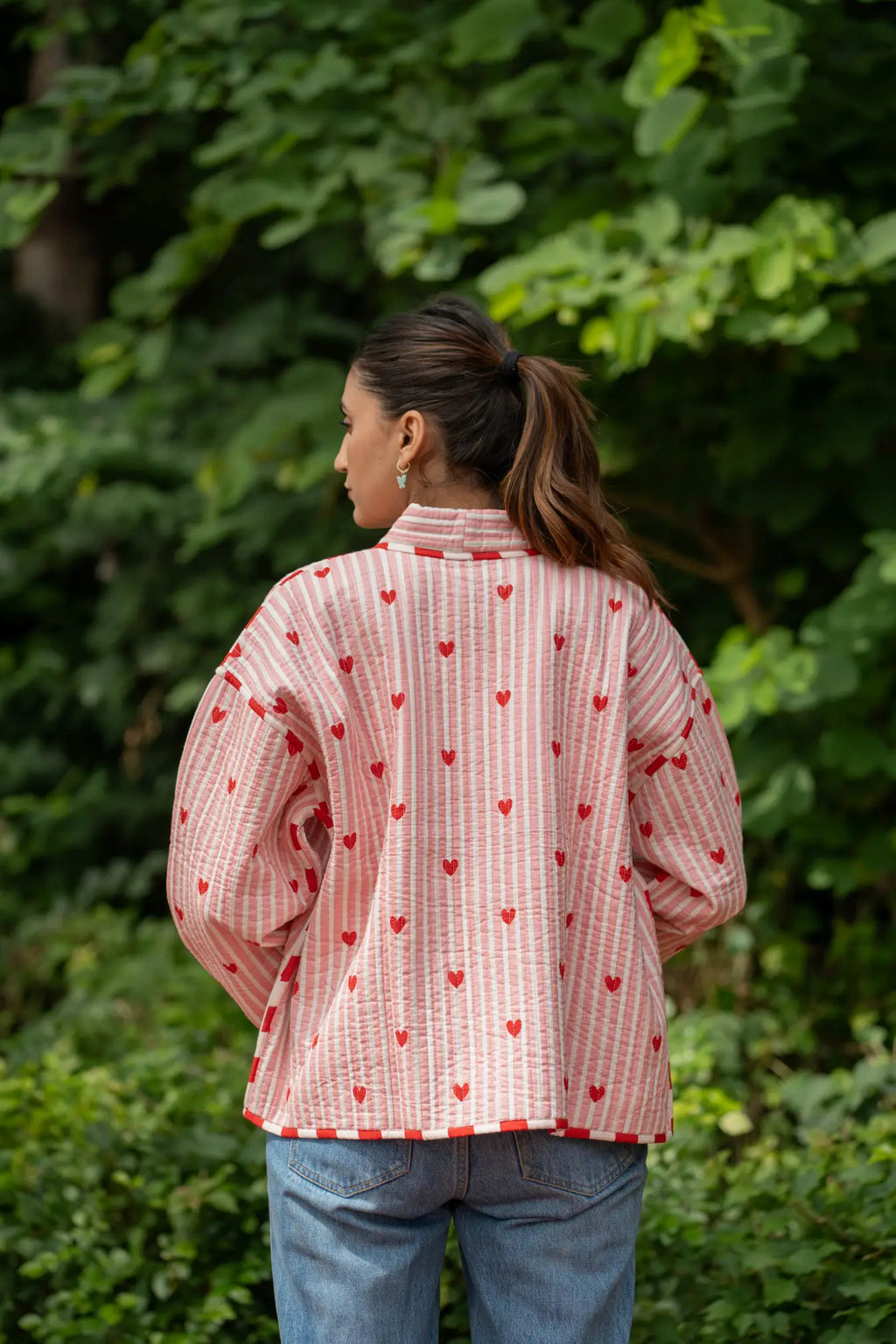 Women's Cotton Short Jacket in pink striped