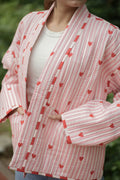 Women's Cotton Short Jacket in pink striped
