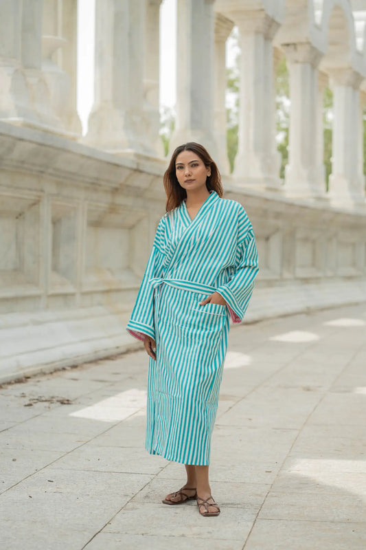 Boho Women Cotton Kimono Reversible Robe | Long Dressing Gown, Soft Breathable Loungewear Duster, Bridesmaid, Beach Resort Wear Gift for Her