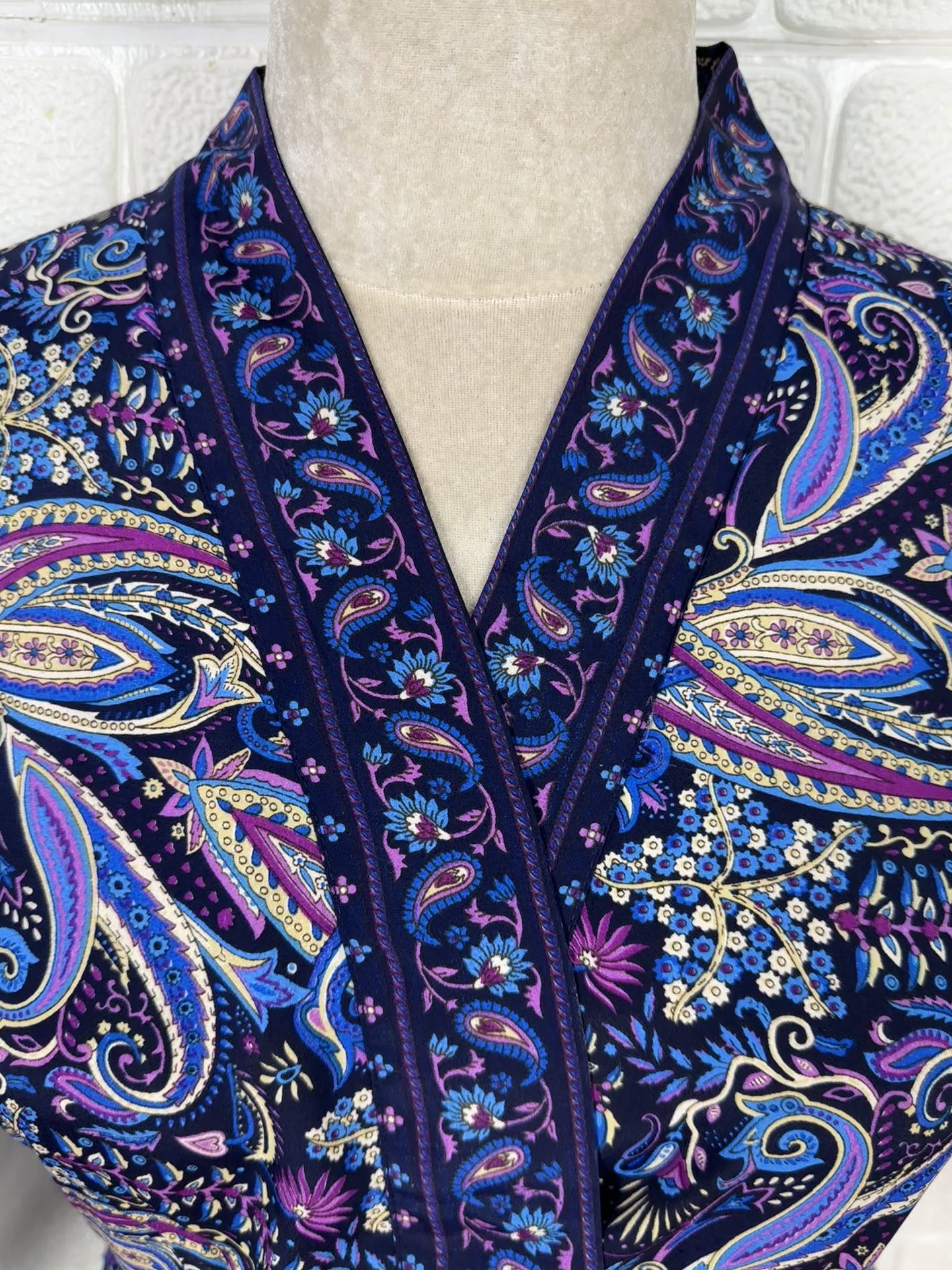 Silk Blend Kimono Robe: Floral Print Long Dressing Gown