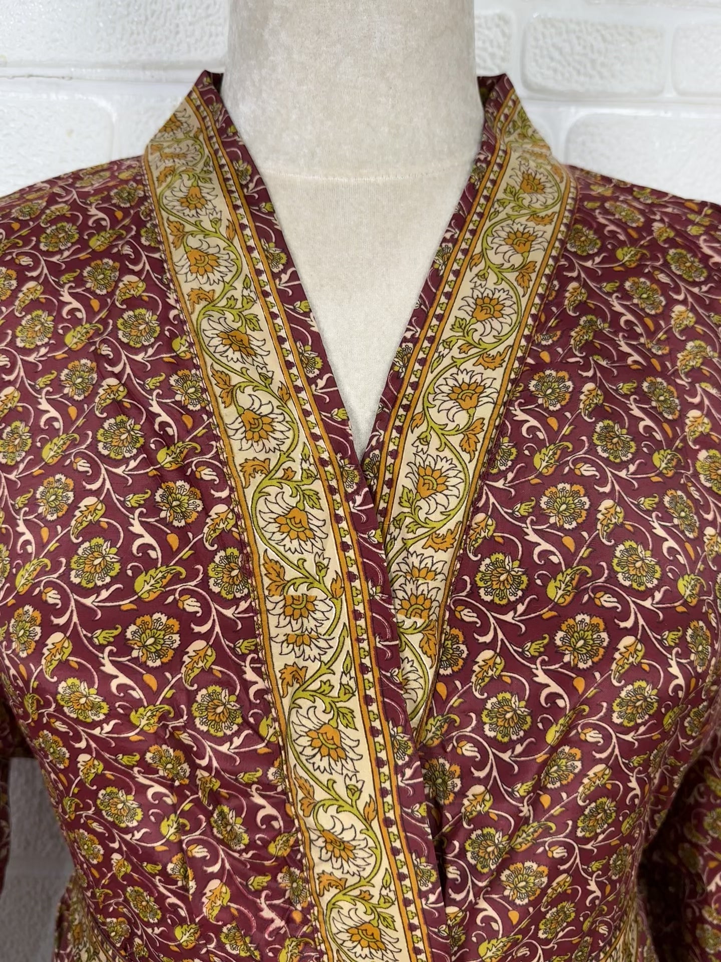 Silk Blend Kimono Robe: Floral Sari Fabric, Plus Size Loungewear