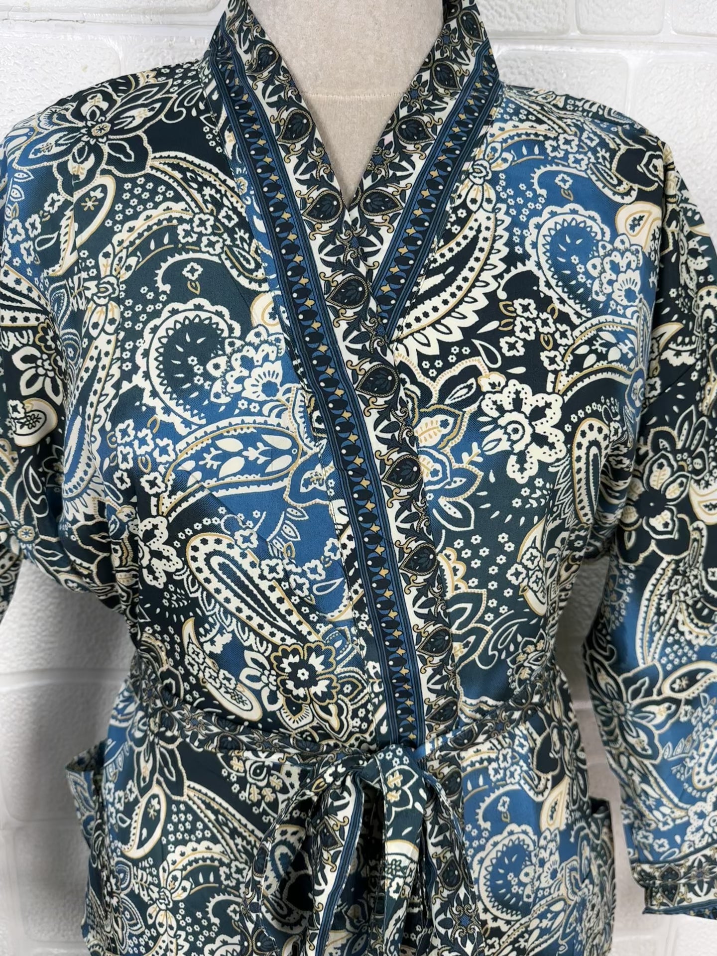 Silk Blend Kimono Robe: Floral Print Long Dressing Gown