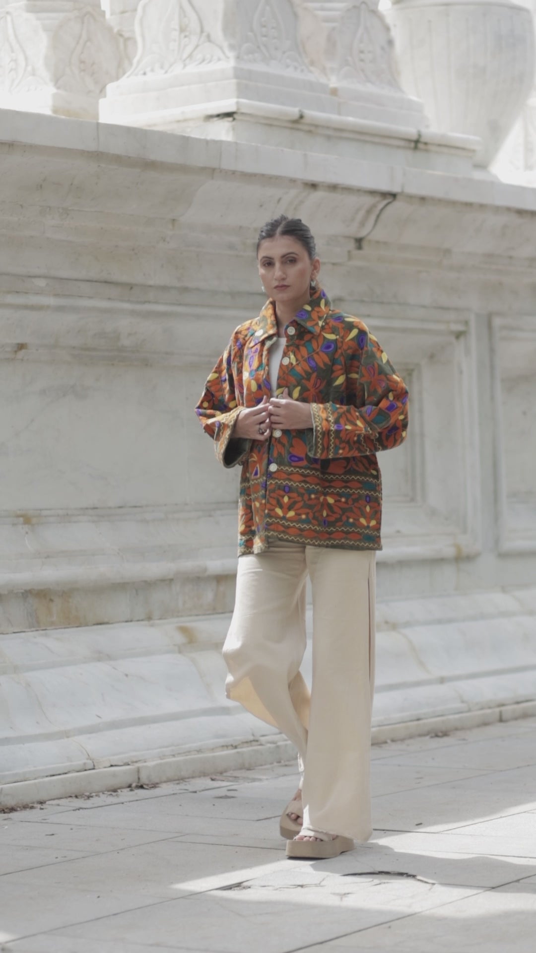 Velvet Suzani Embroidered Short Jacket | Autumn Winter Boho Gypsy | Artisan Hand Crafted Luxury Gift For Her | Olive Green Orange Outerwear