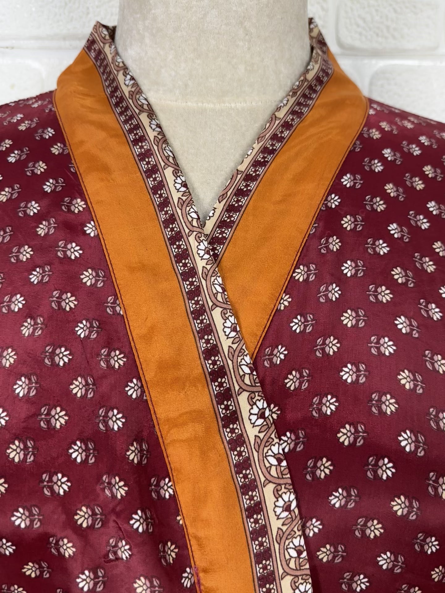 Silk Blend Kimono Robe: Floral Sari Fabric Dressing Gown