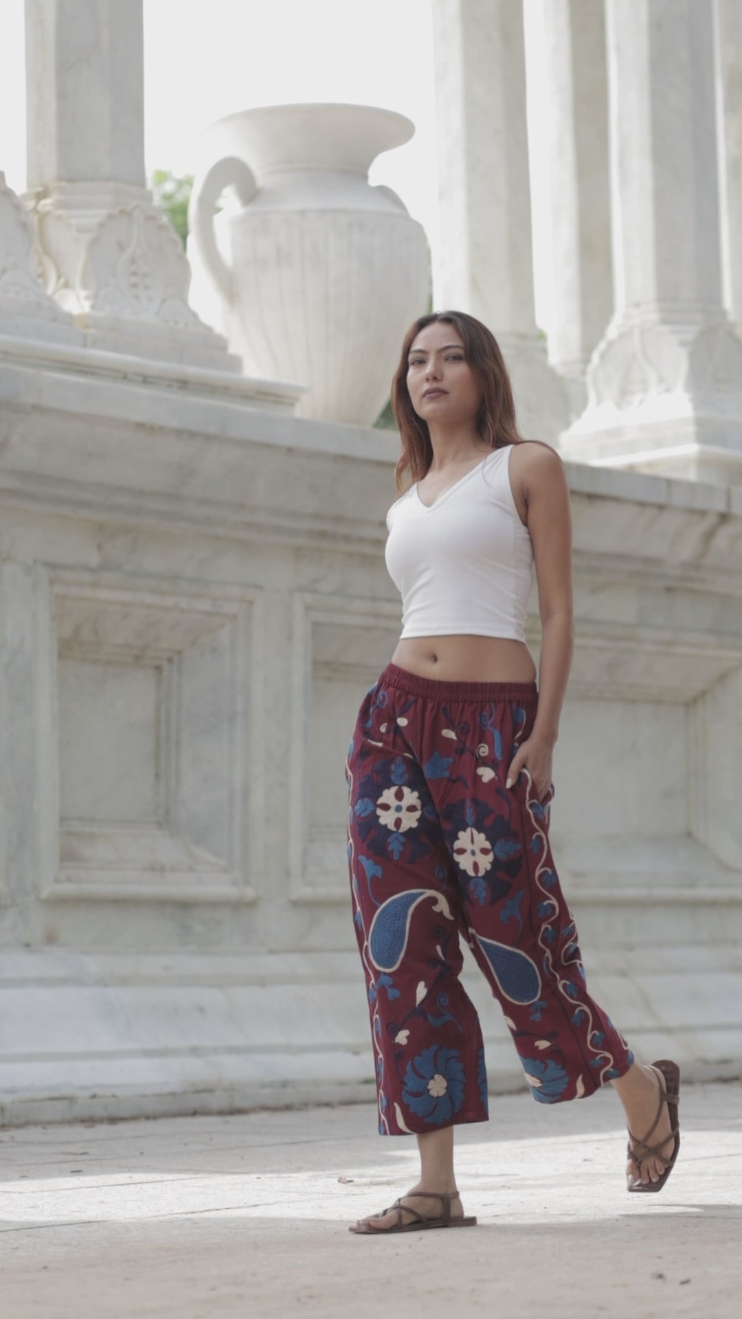 Cotton Suzani Embroidery Women Pajama | Hand Embroidered Floral Hippie Pant | Handcrafted Boho Loungewear Trouser One Size | Gift for Her