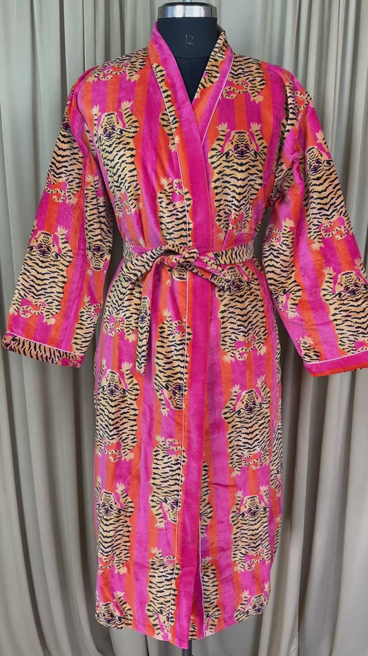 Luxury Velvet Kimono Unisex House Robe | Boho Jacket Autumn Winter Christmas Gift Elegant Reversible Silk Lined | Quirky Gown Animal print