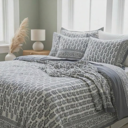 Pure Soft Cotton Bedsheet with Pillow Covers | Hand Block Printed Jaipuri Floral, Queen King Size, Summer Bedspread, Boho Gift Set Decor Art