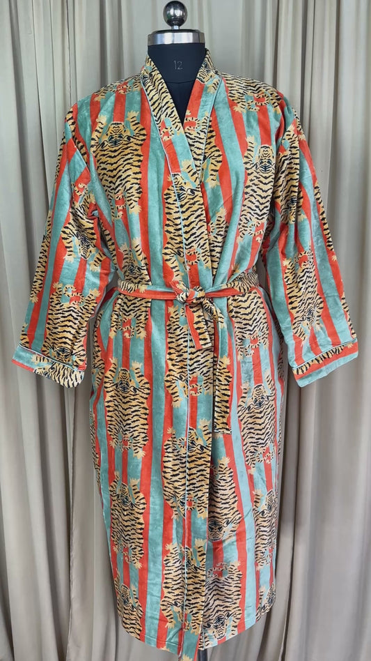 Luxury Velvet Kimono Unisex House Robe | Boho Jacket Autumn Winter Christmas Gift Elegant Reversible Silk Lined | Quirky Gown Animal print