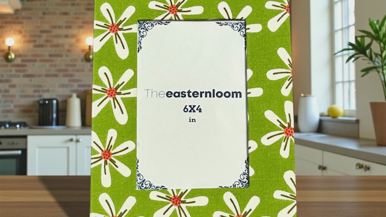Picture Frame Cotton Fabric Wrapped Desktop Photo Frame | Floral Print Handmade Recycle Paper Stand Sustainable Gift Idea Eco Friendly Decor