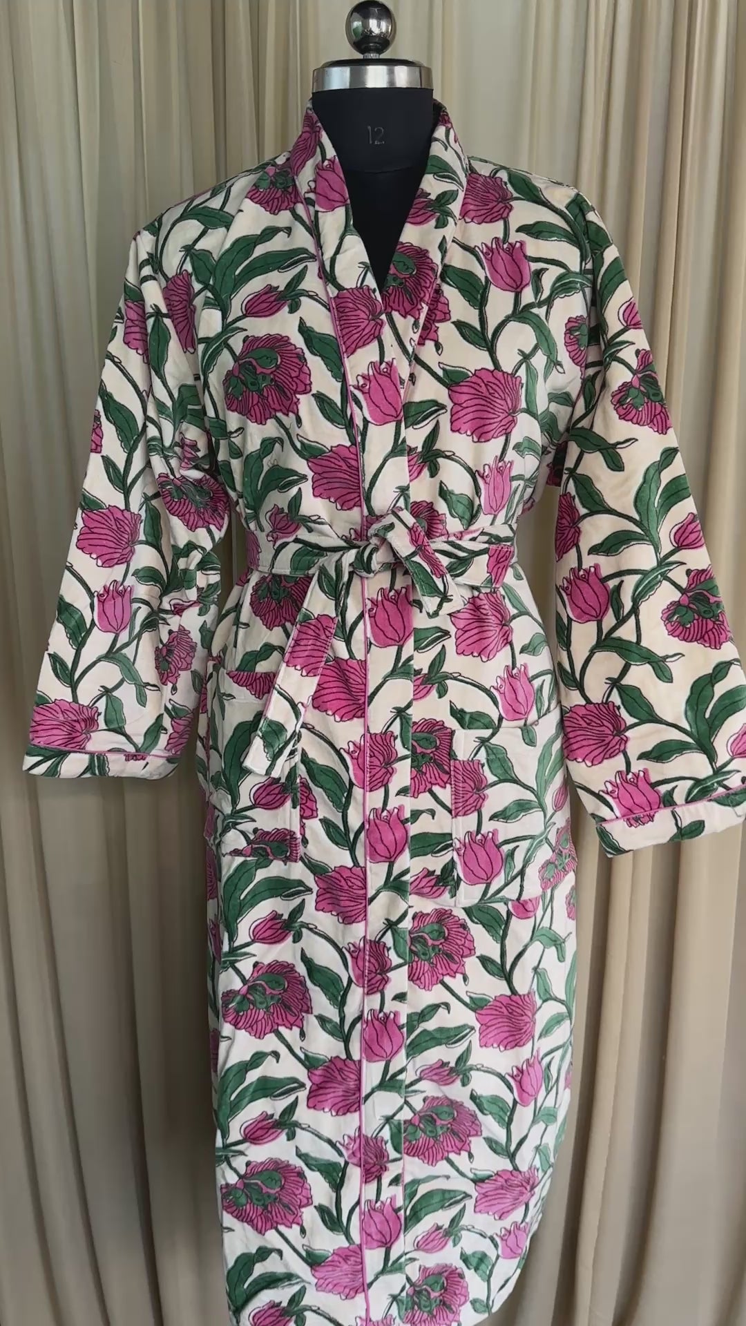 Luxury Velvet Kimono Unisex House Robe | Boho Jacket Autumn Winter Christmas Gift Elegant Reversible Silk Lined | Quirky Gown White Floral