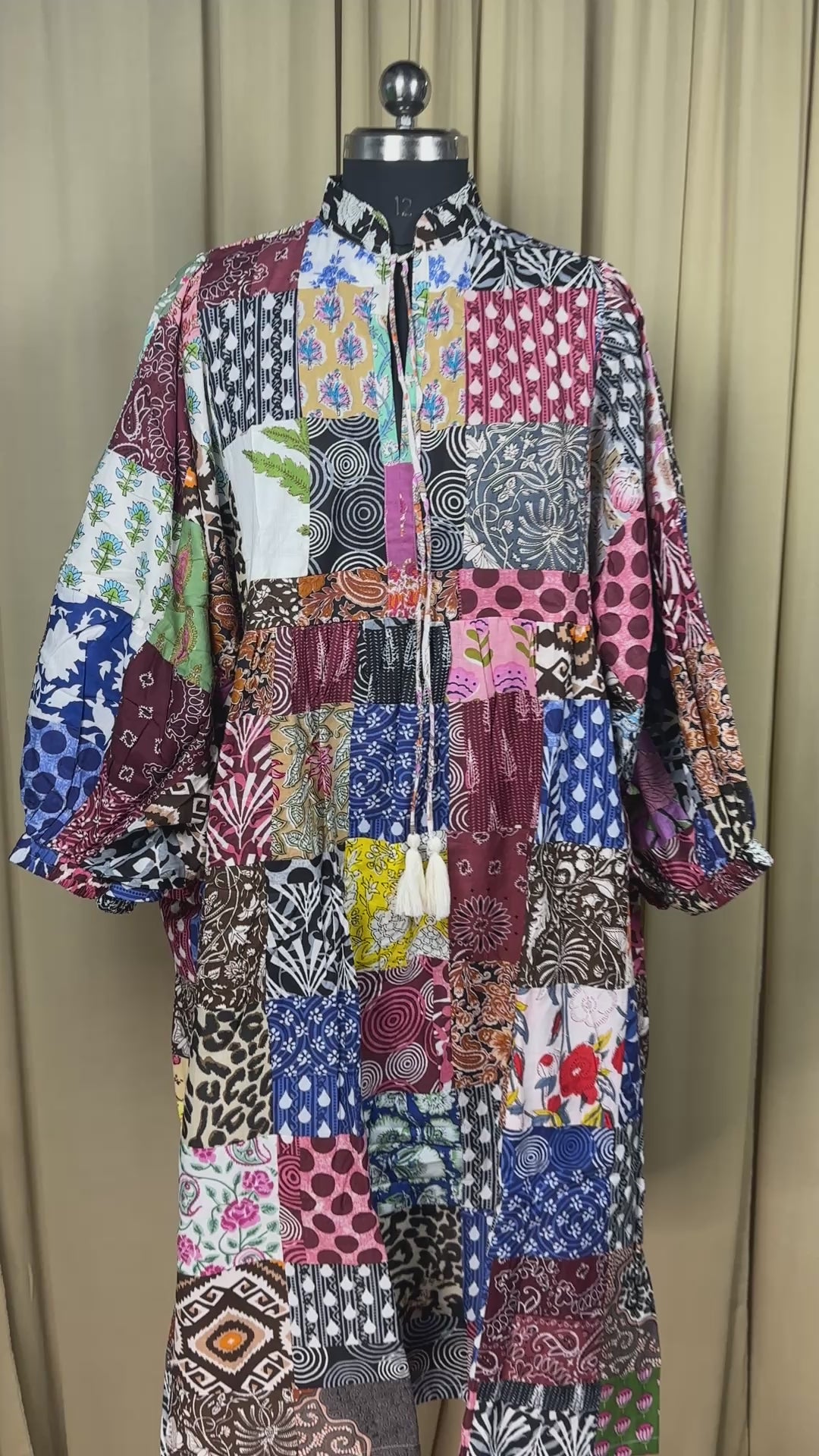 Multicolour Patchwork Cotton Dress: Hand-Stitched Block Print, Fits XXL