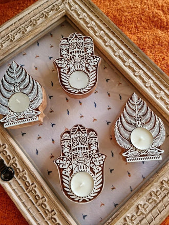 Ensemble assorti de 10 porte-lumières à thé en bois sculpté à la main | Idée cadeau de Noël | Maison et cadeaux | Hamsa Main Turc | Arbre