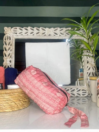 Ensemble assorti de 3 articles de toilette en soie florale persane Paisley Hand Block Print | Voyage | Maquillage / Cosmétique | Sac de lavage | Kit de rasage | Trousse de toilette