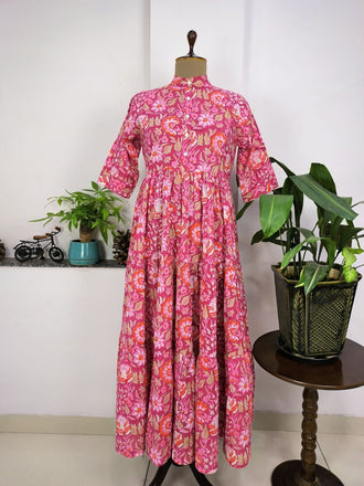 Belle robe d’été en coton, hauts de blocs à main imprimés à la main, vêtements indiens à clapet/sketer en coton, cercle Boho petite taille