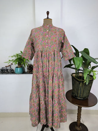 Belle robe d’été en coton, hauts de blocs à main imprimés à la main, vêtements indiens à clapet/sketer en coton, cercle Boho petite taille