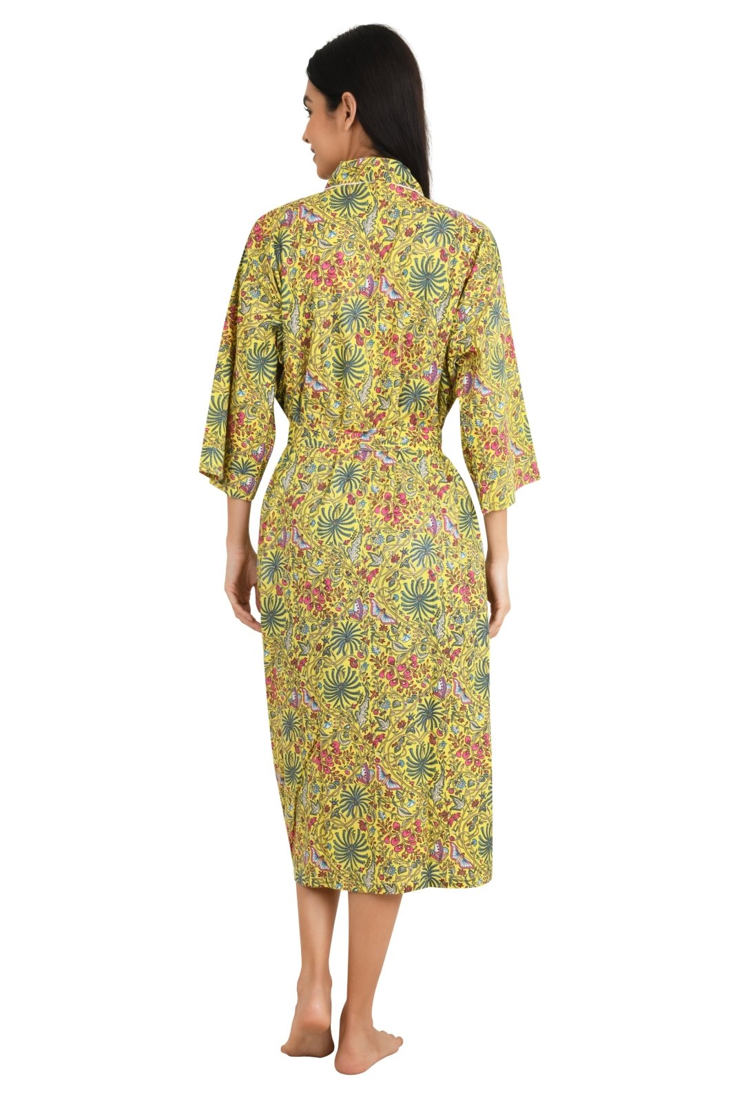 block-printed Cotton Kimono Robe in butterfly