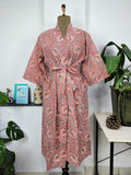 block-printed Cotton Kimono Robe in botanical