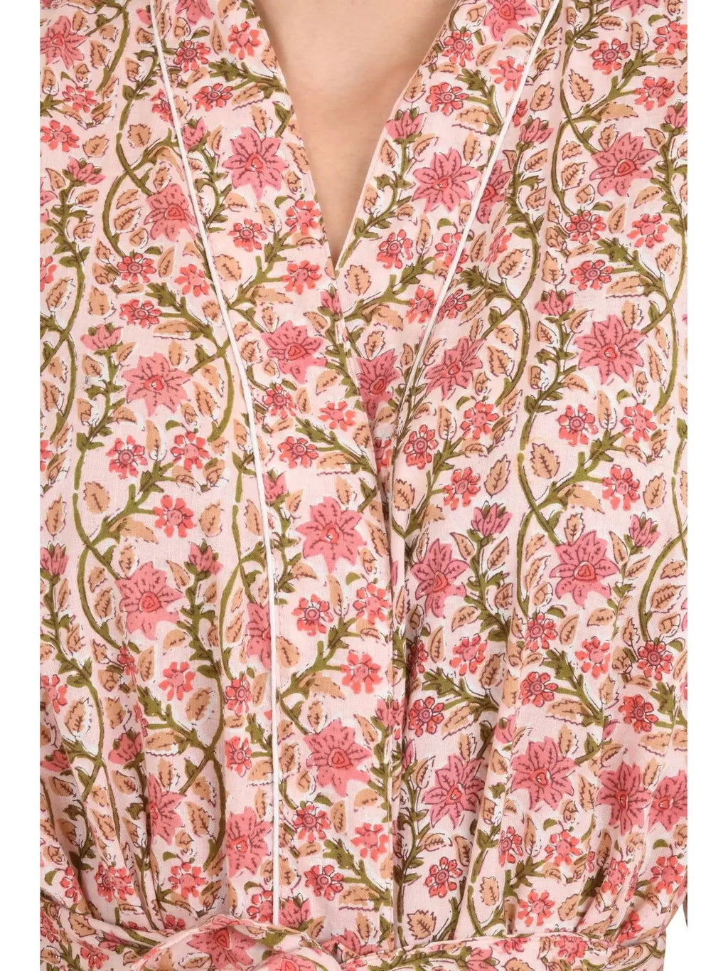 block-printed Cotton Kimono Robe in floral