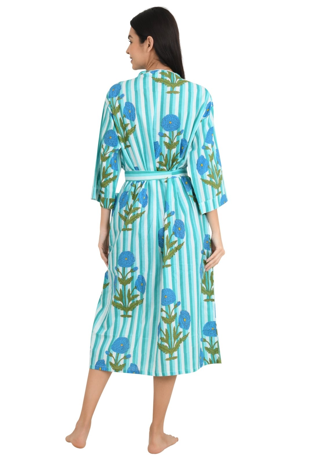 block-printed Cotton Kimono Robe in floral