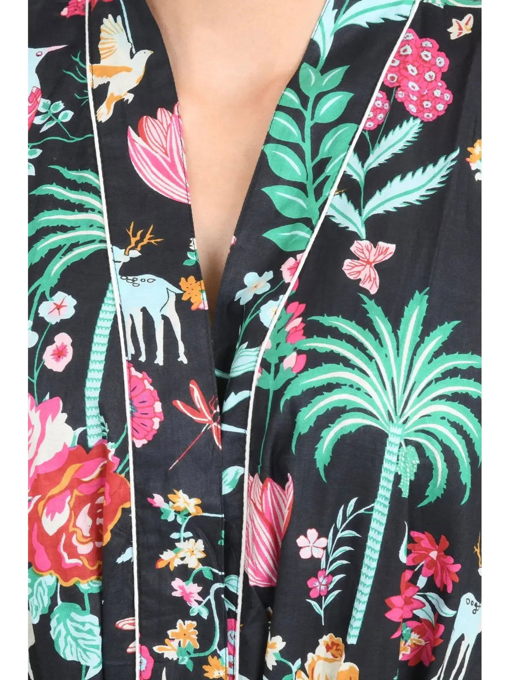 block-printed Cotton Kimono Robe in floral