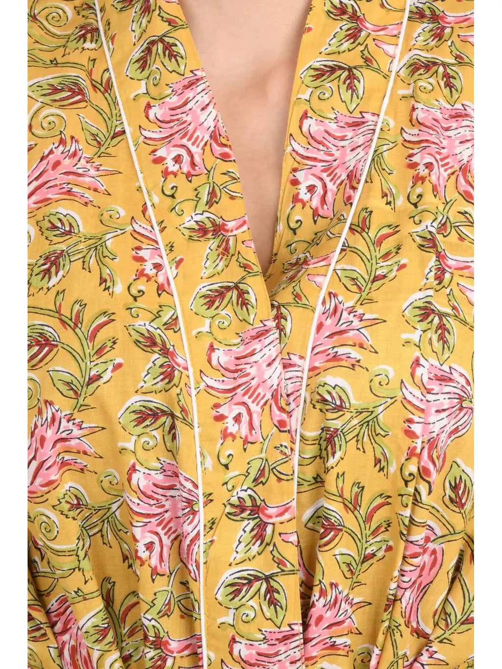block-printed Cotton Kimono Robe in floral
