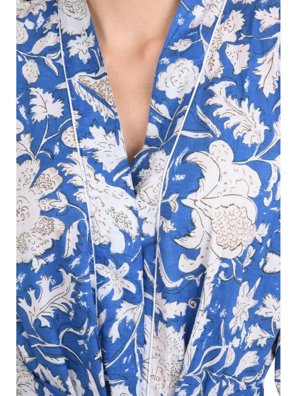 block-printed Cotton Kimono Robe in floral