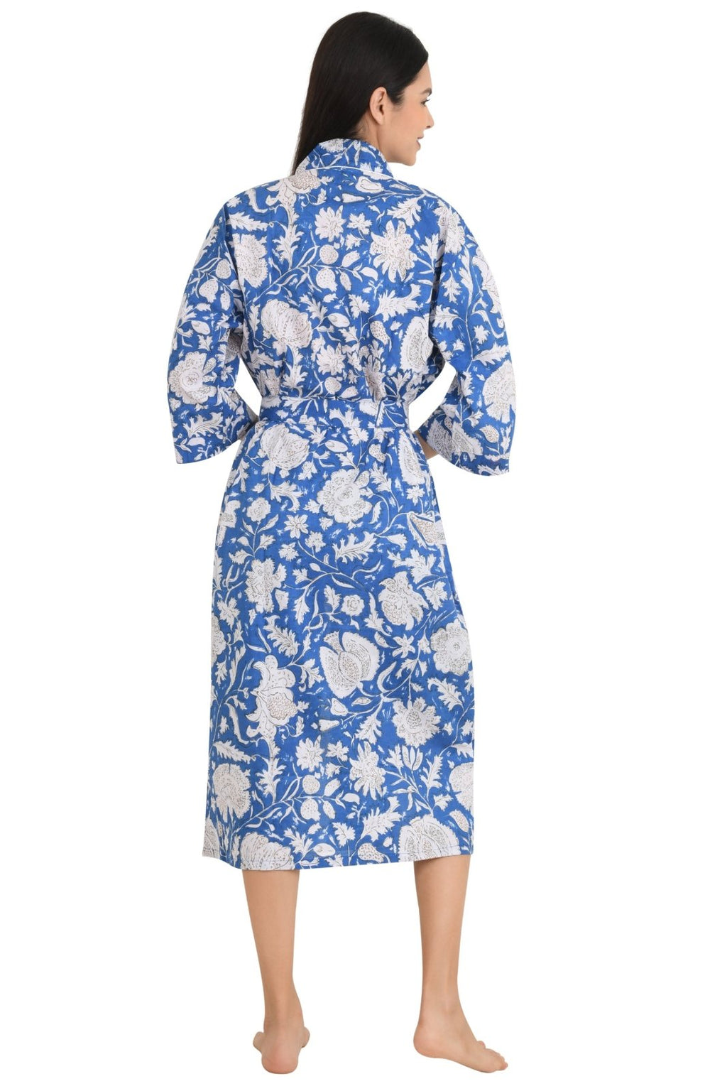 block-printed Cotton Kimono Robe in floral