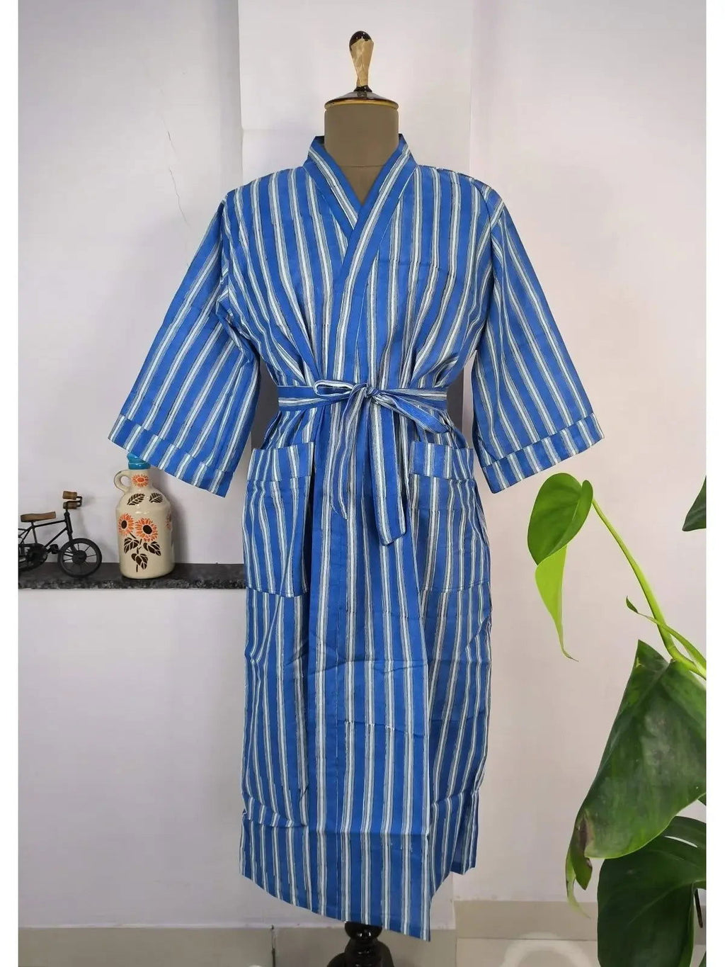 block-printed Cotton Kimono Robe in floral